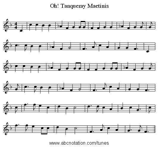 Tanqueray Maetinis, Oh! - staff notation