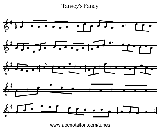 Tansey's Fancy - staff notation
