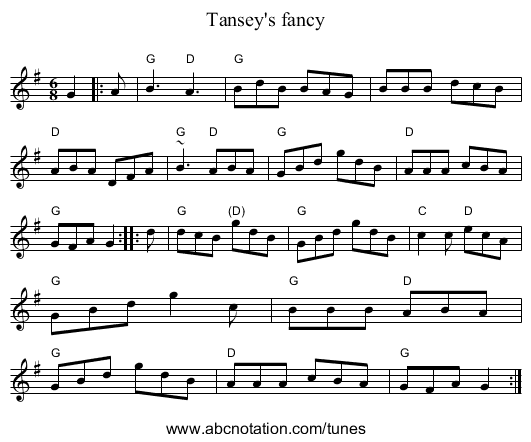 Tansey's fancy - staff notation