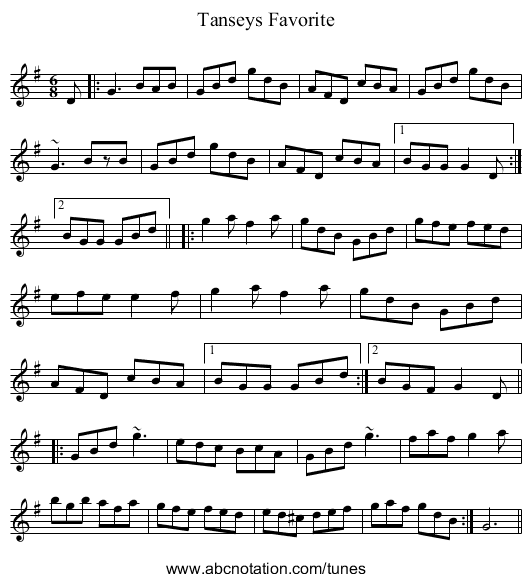Tanseys Favorite - staff notation