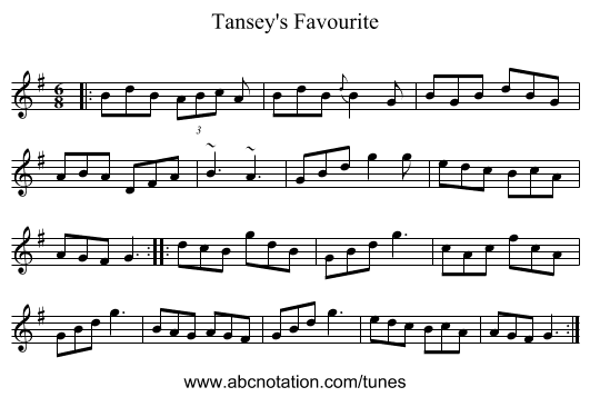 Tansey's Favourite - staff notation