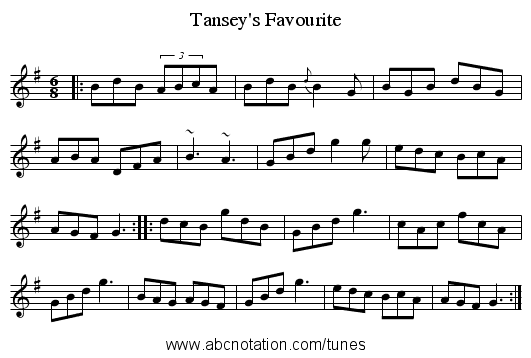 Tansey's Favourite - staff notation