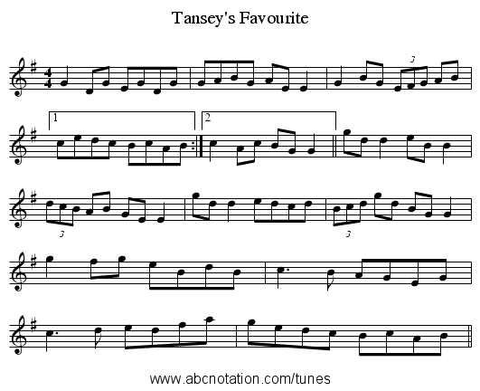 Tansey's Favourite - staff notation