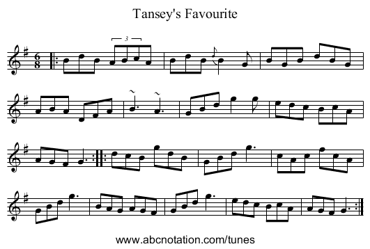 Tansey's Favourite - staff notation