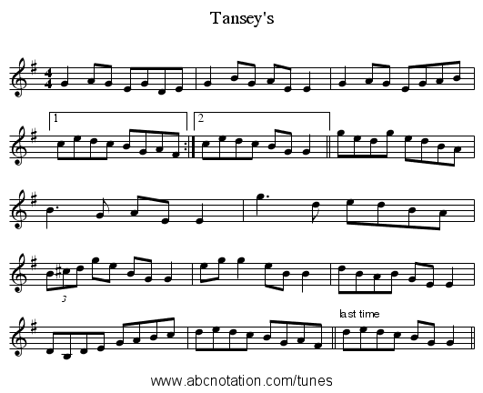 Tansey's - staff notation