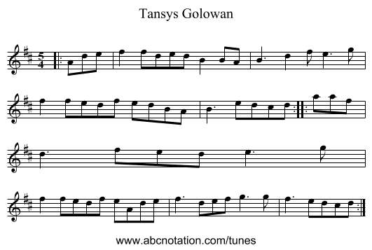 Tansys Golowan - staff notation