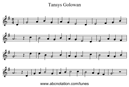 Tansys Golowan - staff notation