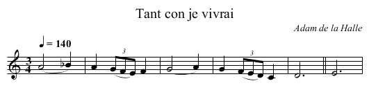 Tant con je vivrai - staff notation