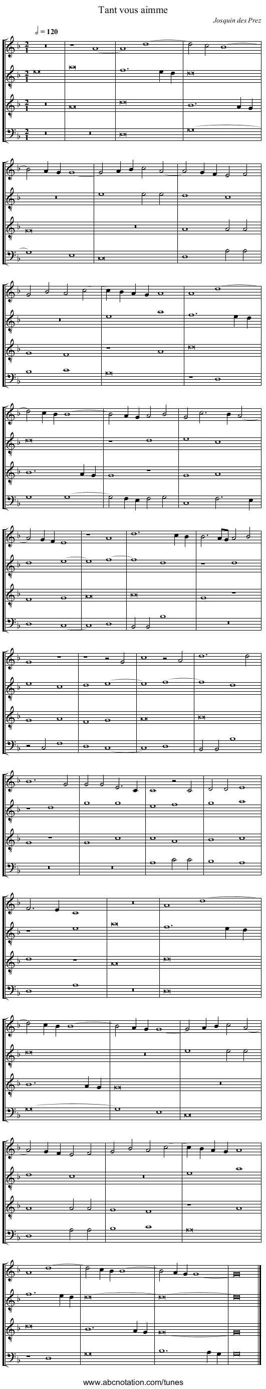 Tant vous aimme - staff notation