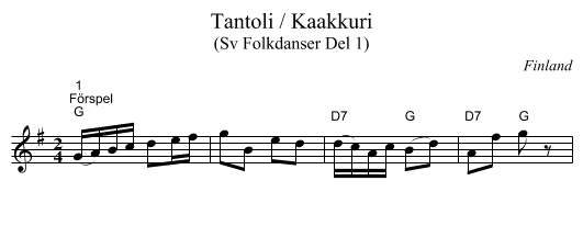 Tantoli / Kaakkuri - staff notation