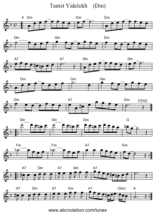 Tantst Yidelekh    (Dm) - staff notation