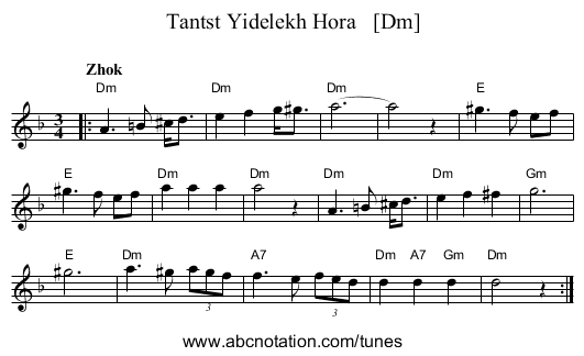Tantst Yidelekh Hora   [Dm] - staff notation
