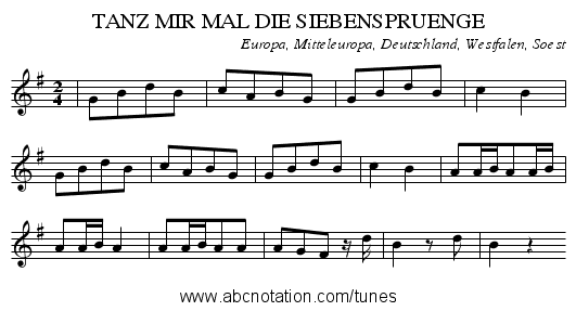 TANZ MIR MAL DIE SIEBENSPRUENGE - staff notation