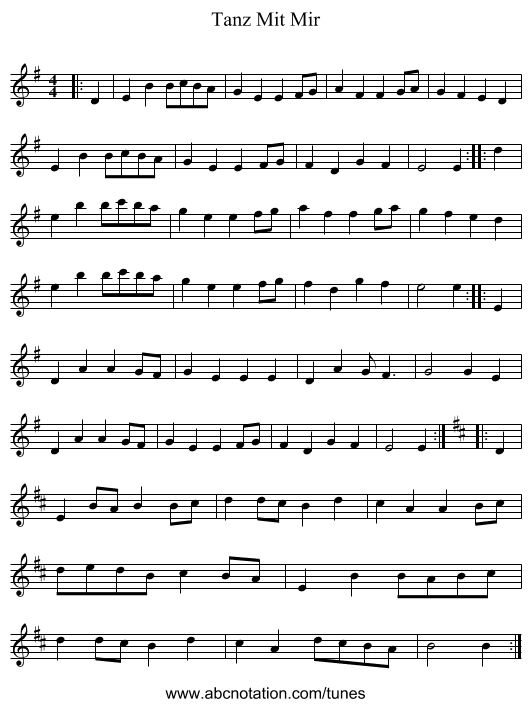 Tanz Mit Mir - staff notation