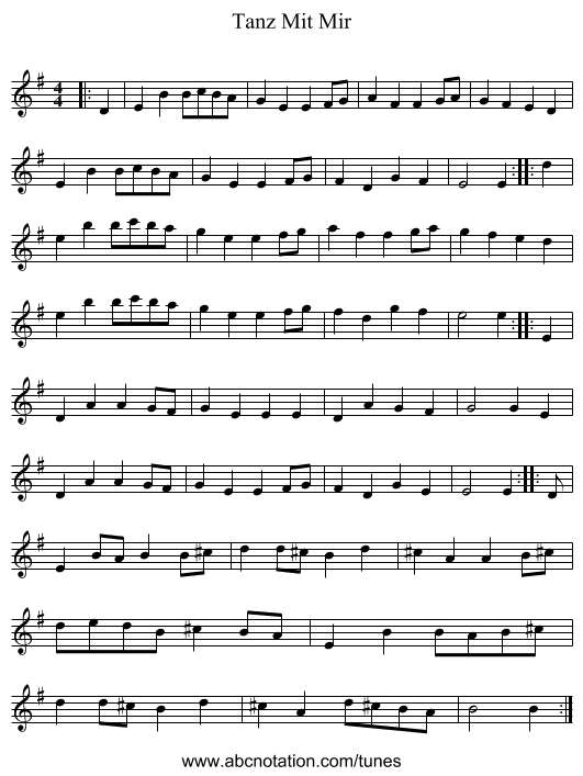 Tanz Mit Mir - staff notation