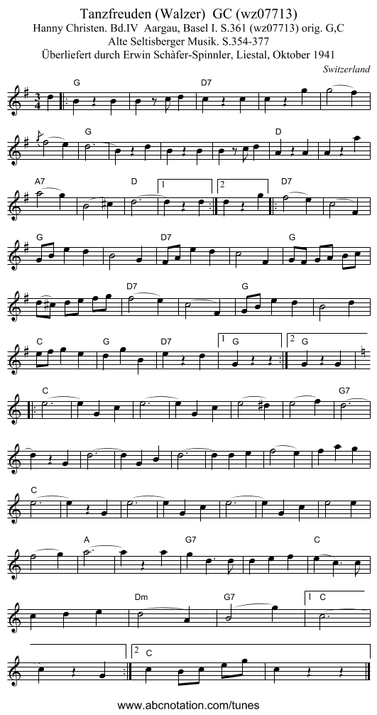 Tanzfreuden (Walzer) GC (wz07713) - staff notation
