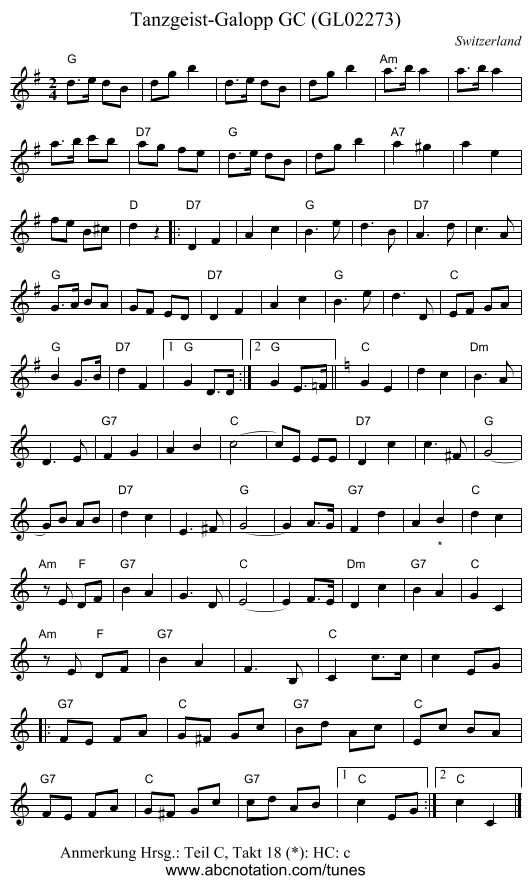 Tanzgeist-Galopp GC (GL02273) - staff notation