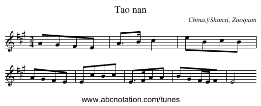 Tao nan - staff notation