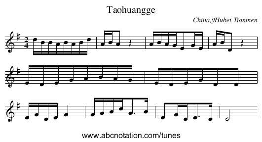 Taohuangge - staff notation