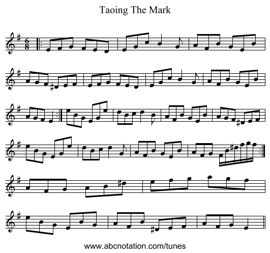 Taoing The Mark - staff notation