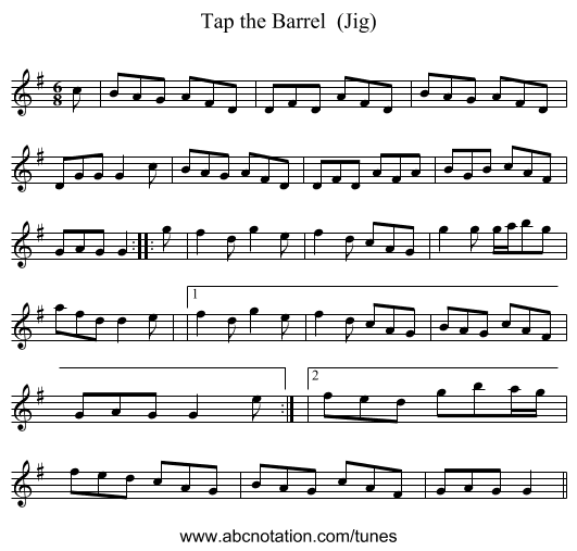Tap the Barrel  (Jig) - staff notation
