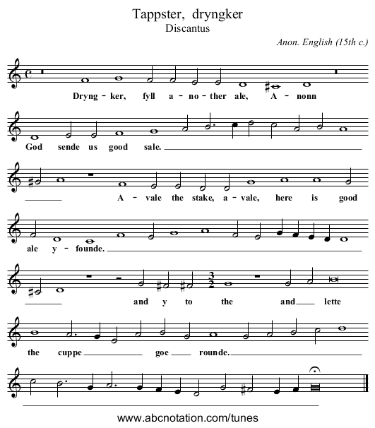 Tappster, dryngker - staff notation