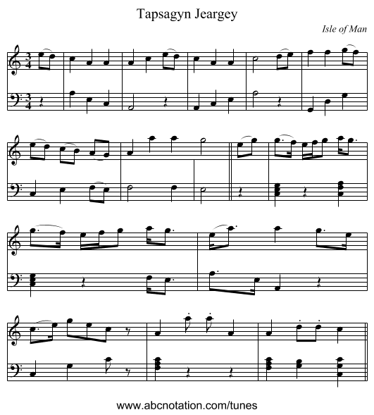 Tapsagyn Jeargey - staff notation