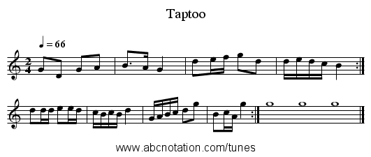 Taptoo - staff notation