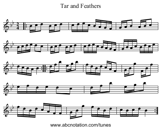 Tar and Feathers - staff notation