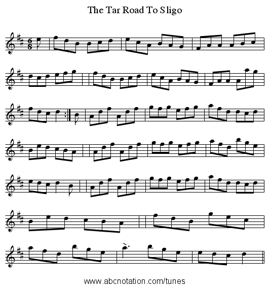 Tar Road To Sligo, The - staff notation