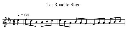 Tar Road to Sligo - staff notation
