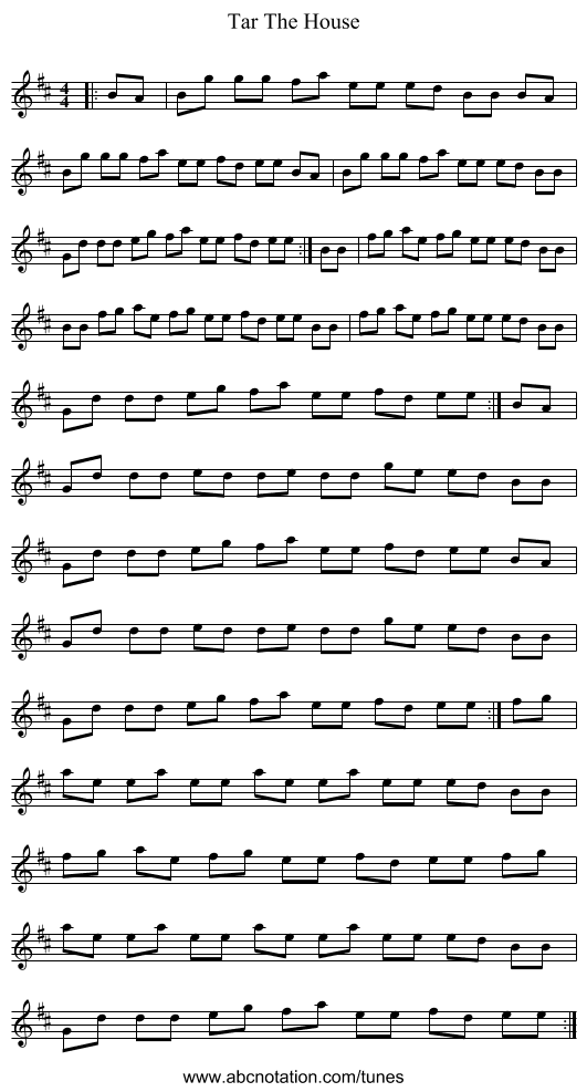 Tar The House - staff notation
