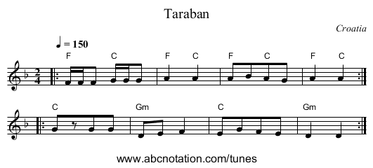 Taraban - staff notation