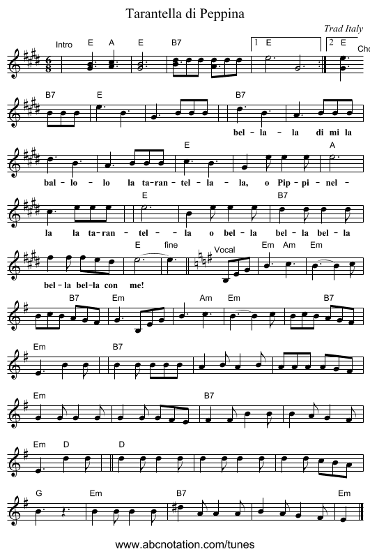 Tarantella di Peppina - staff notation