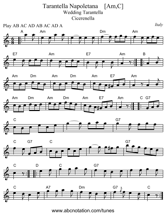 Tarantella Napoletana    [Am,C] - staff notation