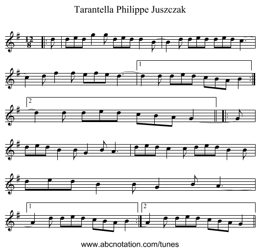 Tarantella Philippe Juszczak - staff notation