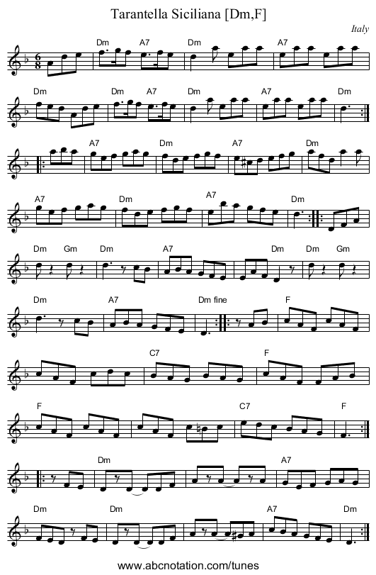 Tarantella Siciliana [Dm,F] - staff notation