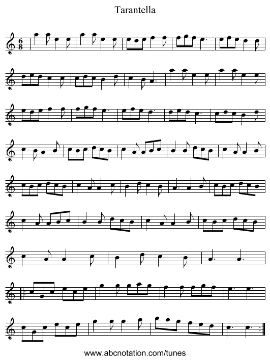 Tarantella - staff notation