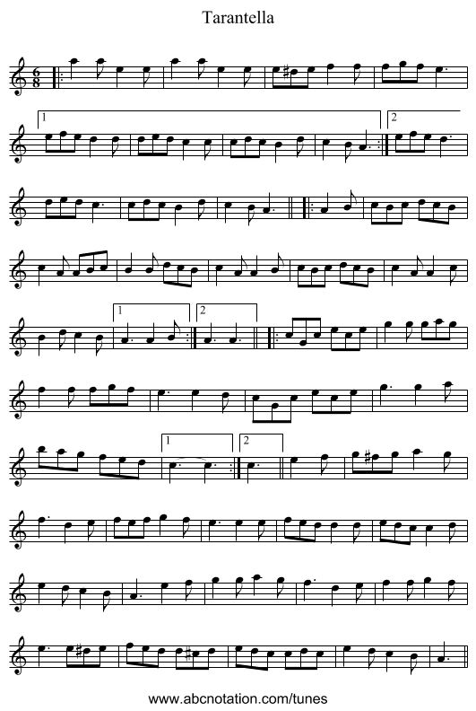 Tarantella - staff notation