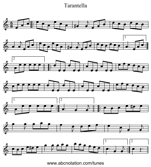 Tarantella - staff notation