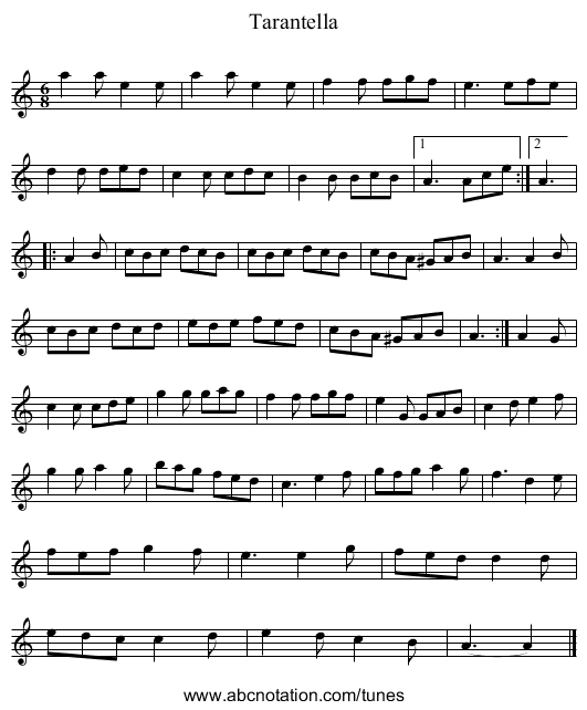 Tarantella - staff notation