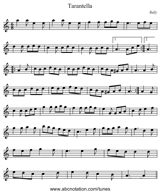 Tarantella - staff notation