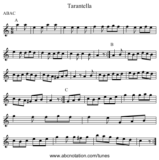 Tarantella - staff notation