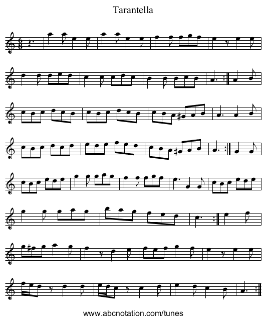 Tarantella - staff notation