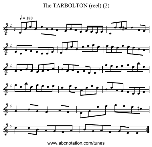 TARBOLTON (reel) (2), The - staff notation
