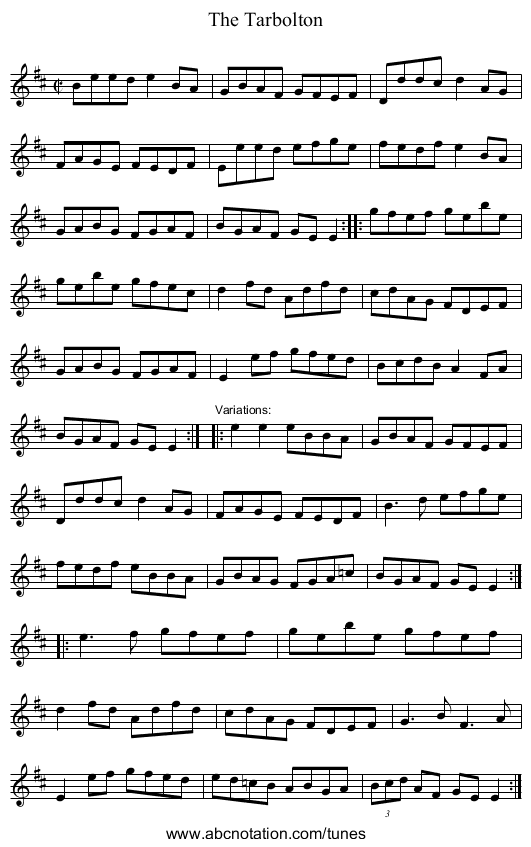 Tarbolton, The - staff notation