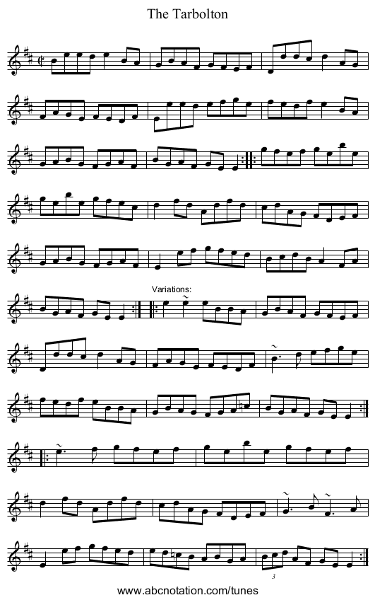 Tarbolton, The - staff notation