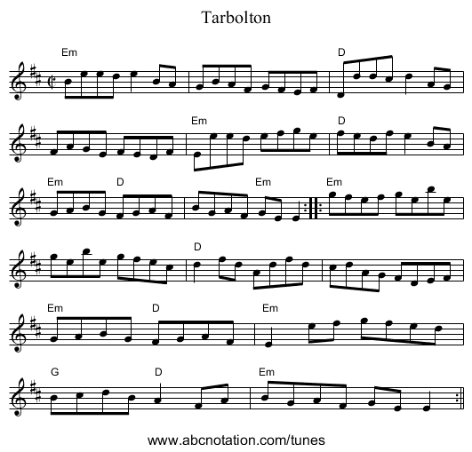 Tarbolton - staff notation
