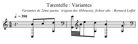 Tarentelle : Variantes - staff notation