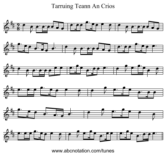 Tarruing Teann An Crios - staff notation
